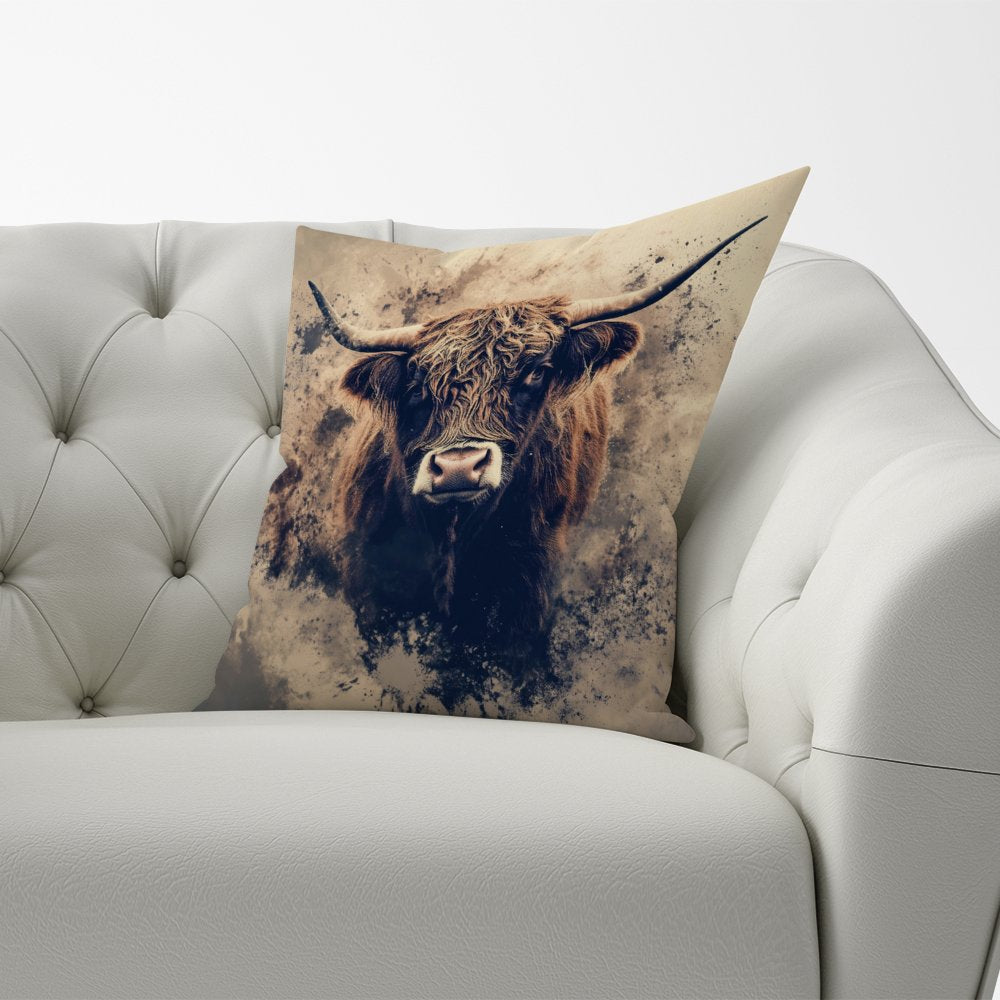 Moody Splashart Highland Cow Cushions