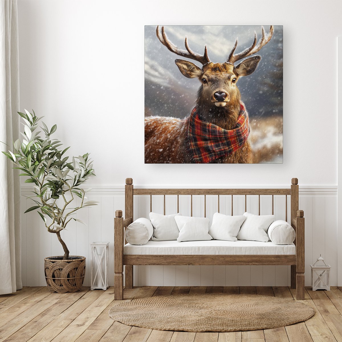 Scottish Red Deer In A Tartan Scarf Canvas