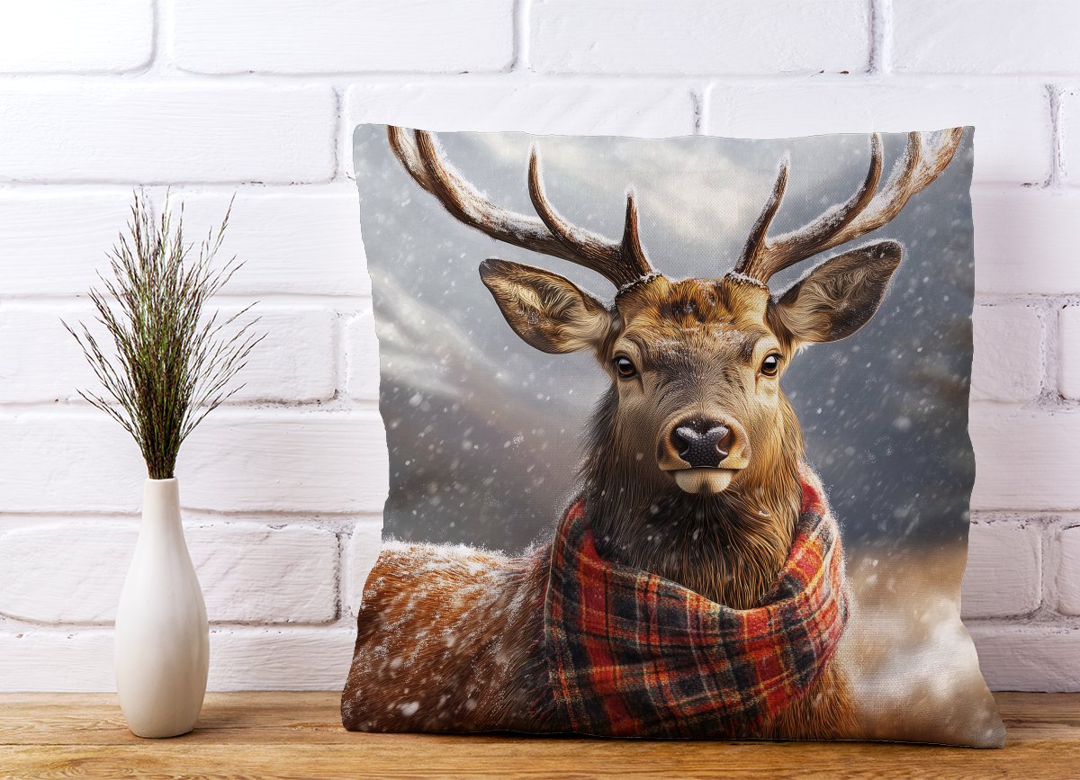 Scottish Red Deer In A Tartan Scarf Cushions