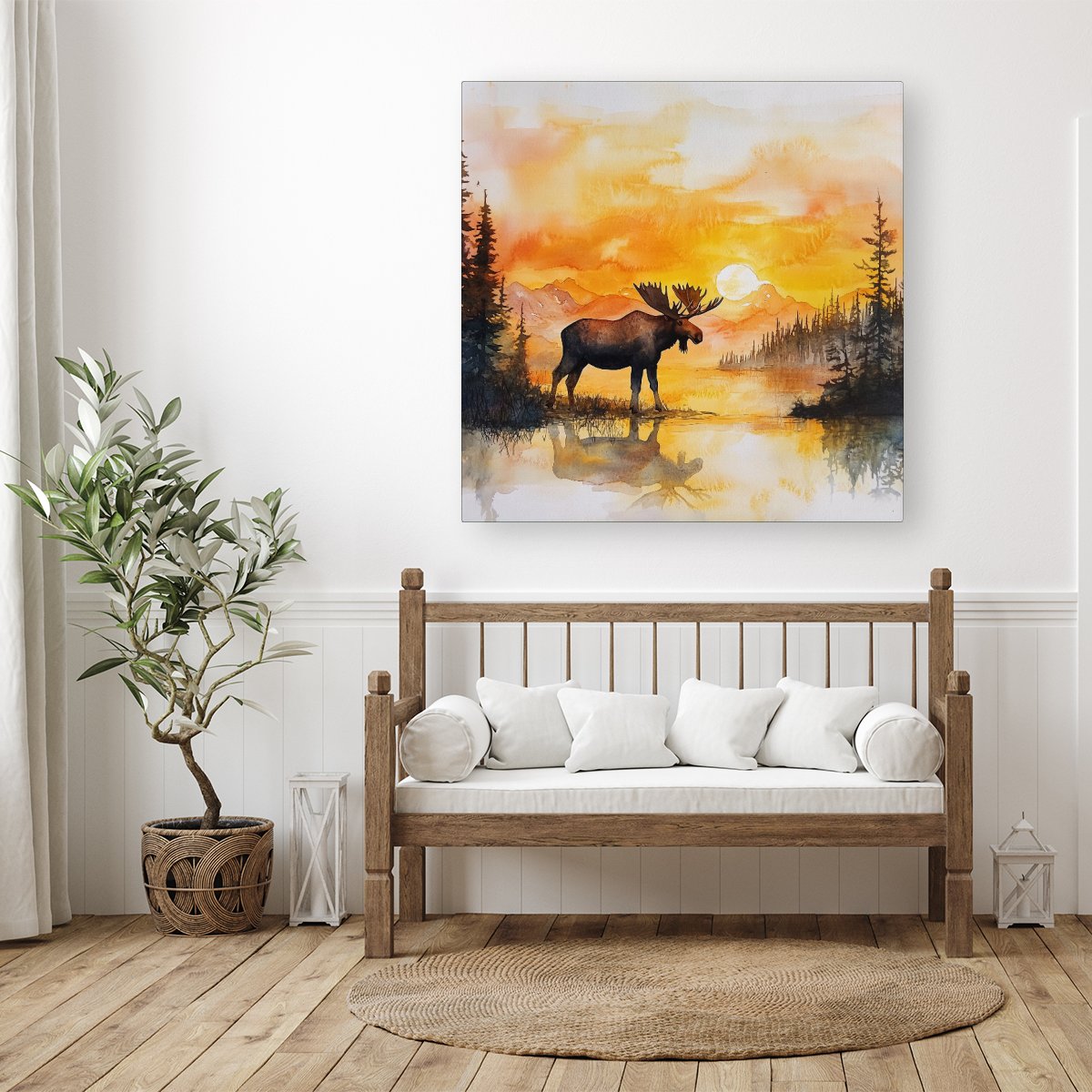 Watercolour Moose At Sunset Canvas
