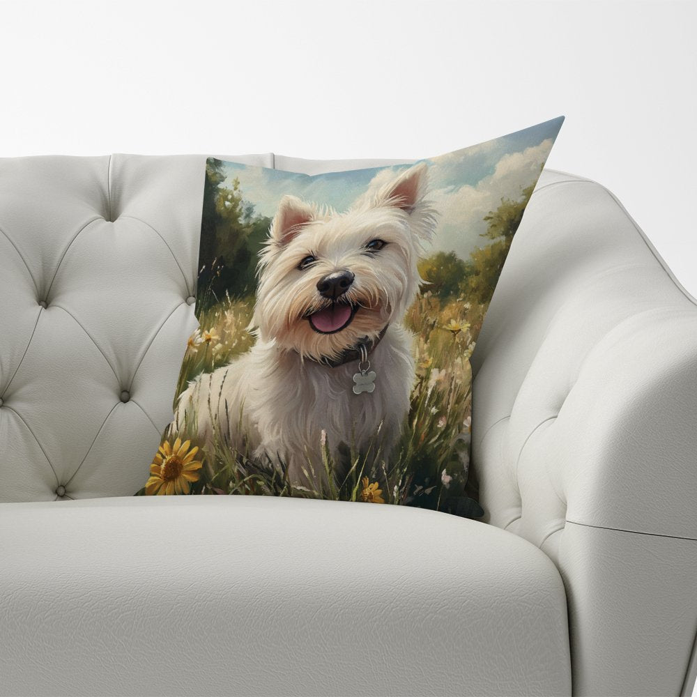Happy Westie In A Summer Meadow Cushions