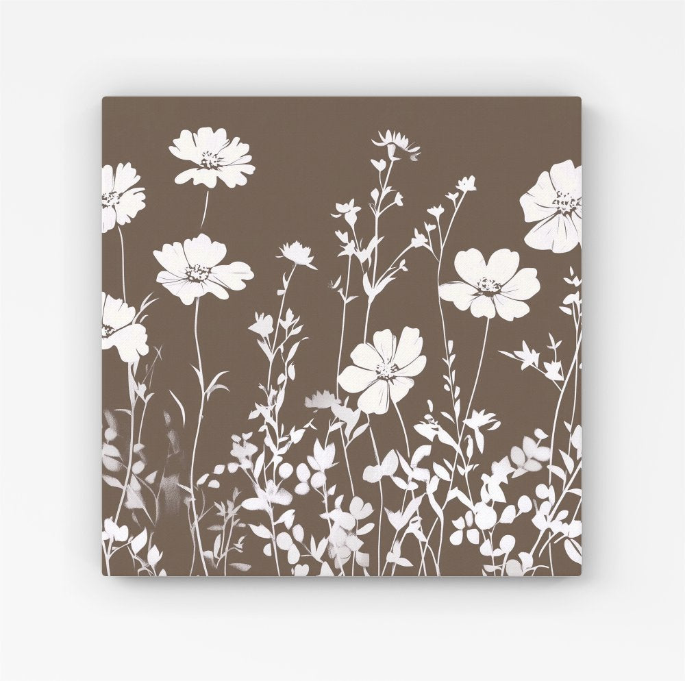 Taupe And White Floral Silhouette Canvas
