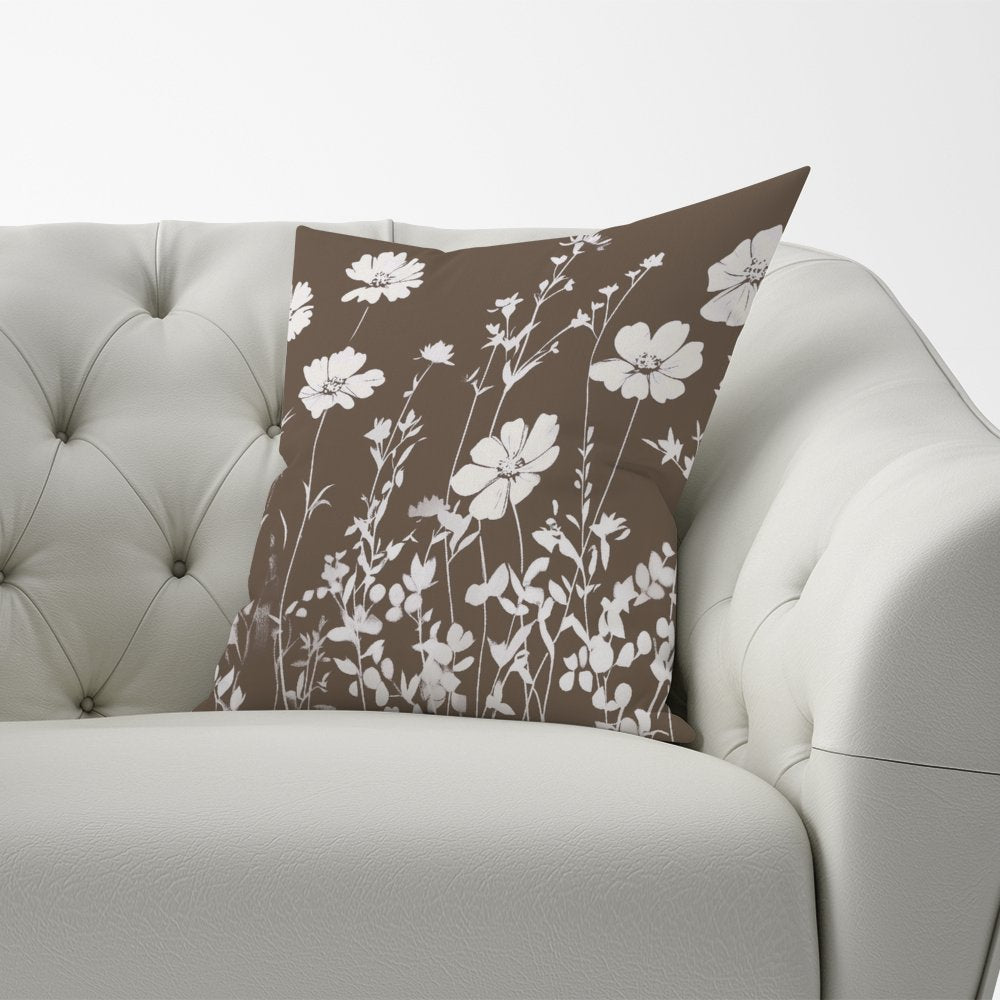 Taupe And White Floral Silhouette Cushions