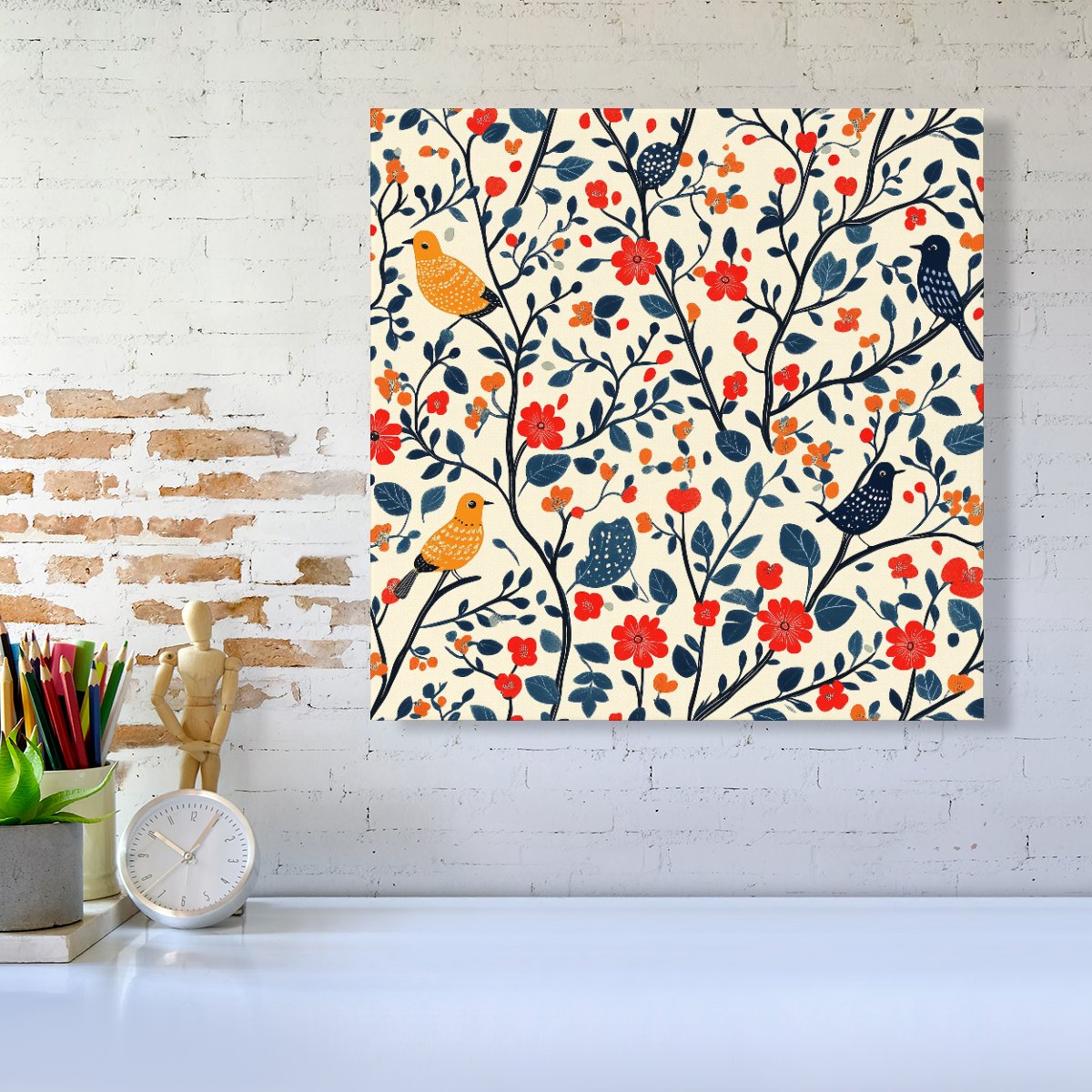 Woodland Birds And Flowers In The Trees Canvas
