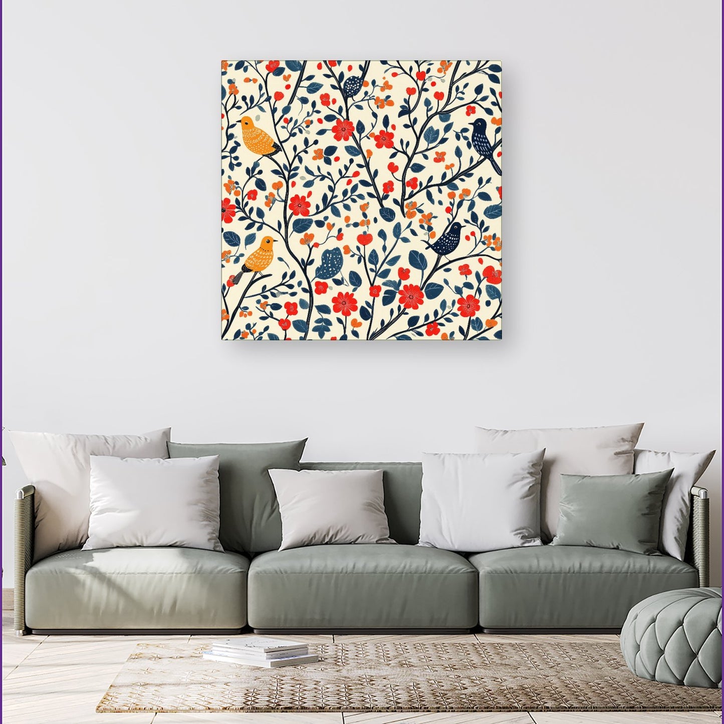 Woodland Birds And Flowers In The Trees Canvas