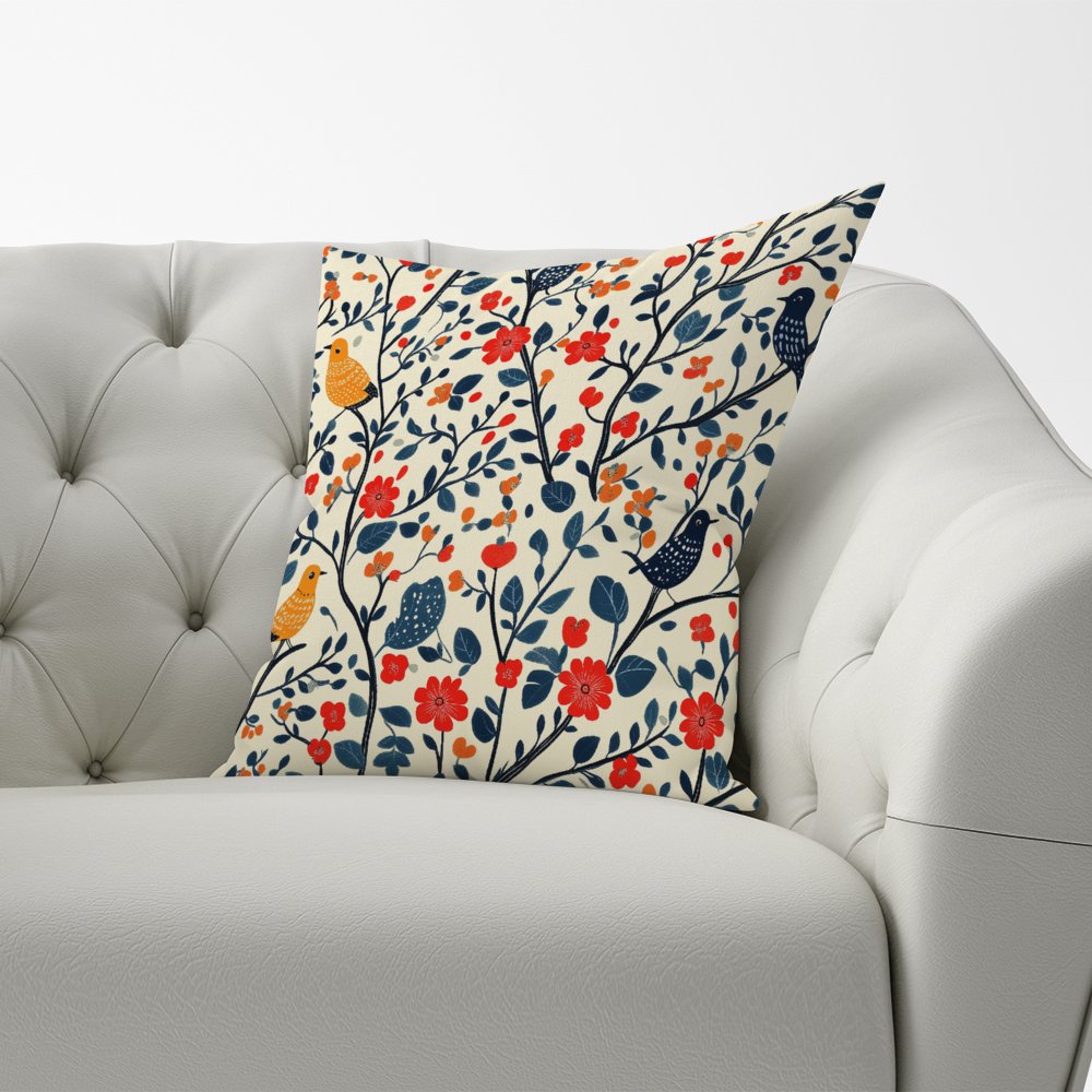 Woodland Birds And Flowers In The Trees Cushions