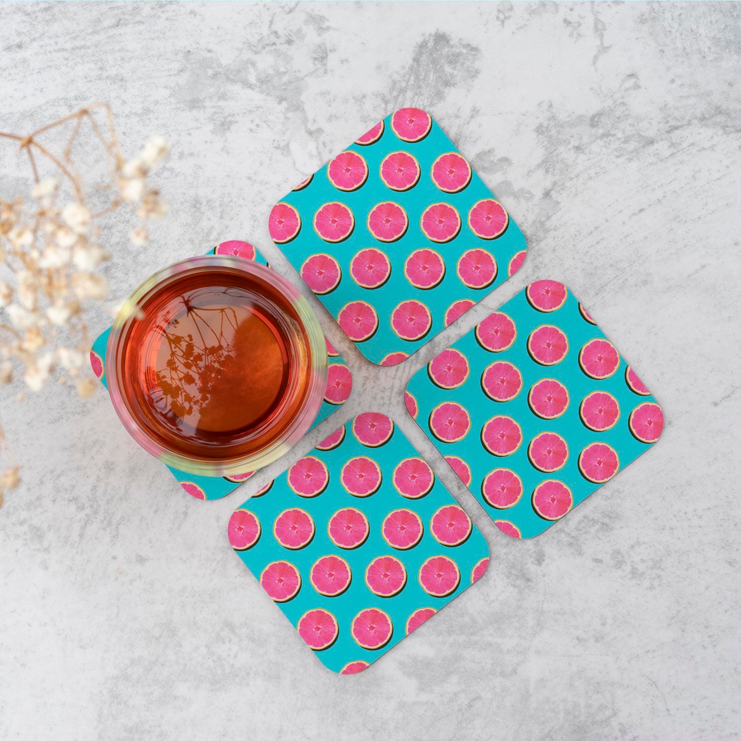 Fruity Pattern Of Pink Grapefruit Coasters