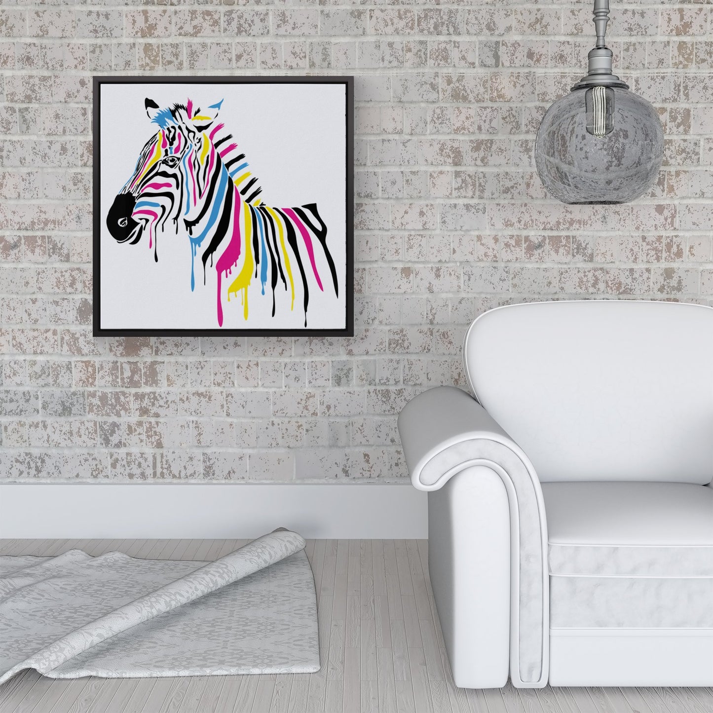 Multi Coloured Zebra Framed Canvas