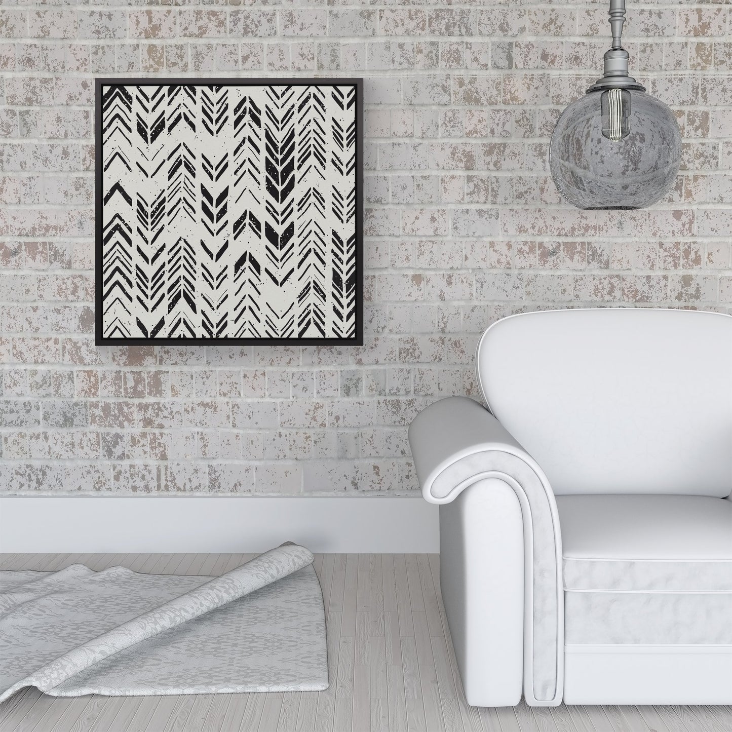Hand Drawn Chevron Pattern Framed Canvas
