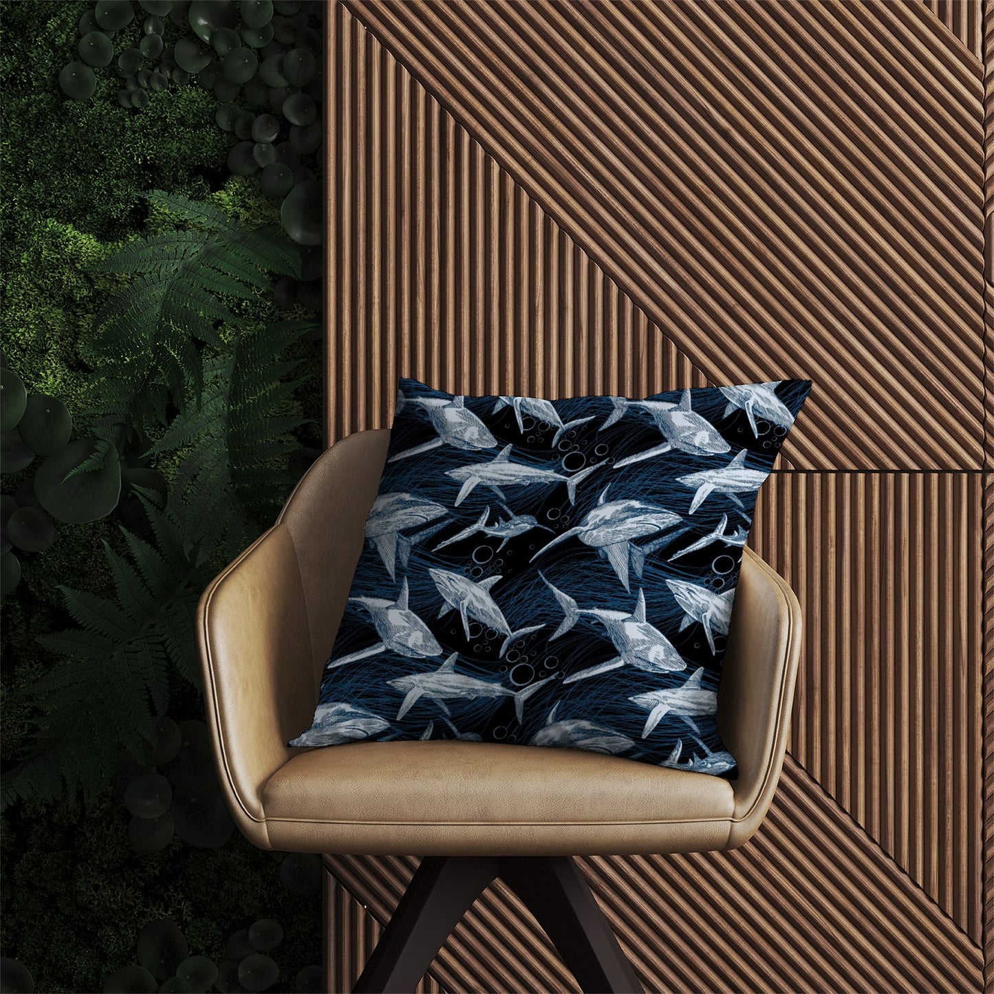 Hand Drawn Shark Pattern Outdoor Cushion