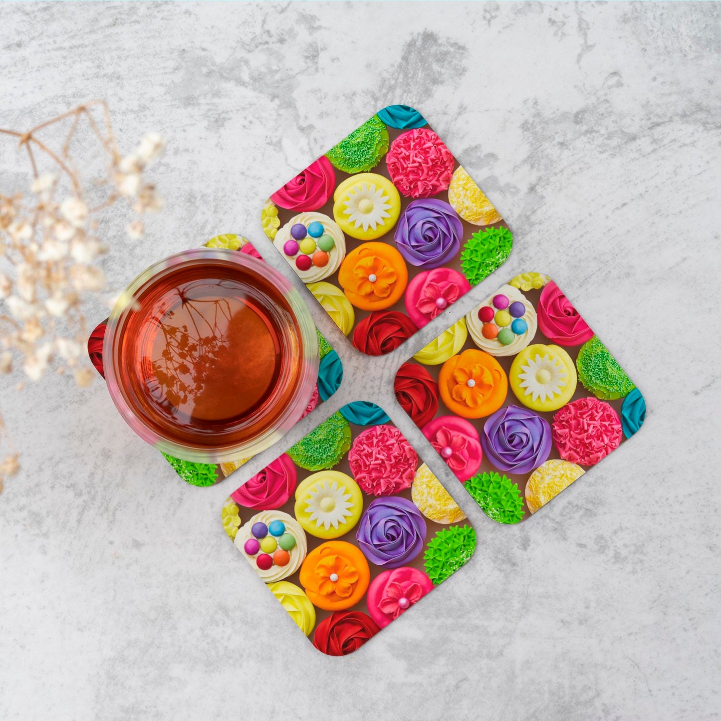 Bright Colourful Cupcakes Coasters