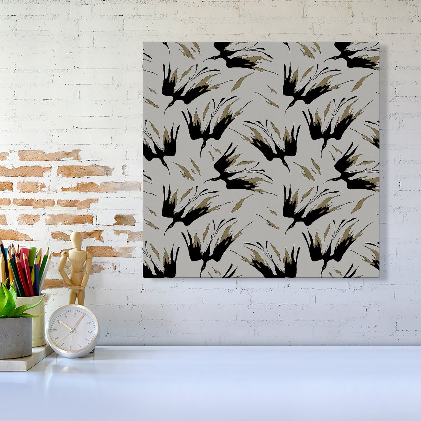 Black And Gold Fire Bird Silhouettes Canvas