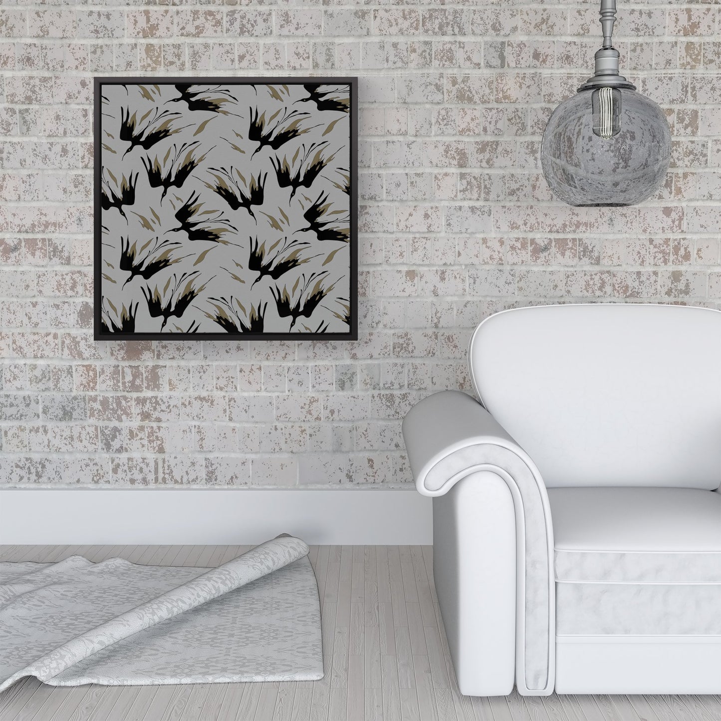 Black And Gold Fire Bird Silhouettes Framed Canvas