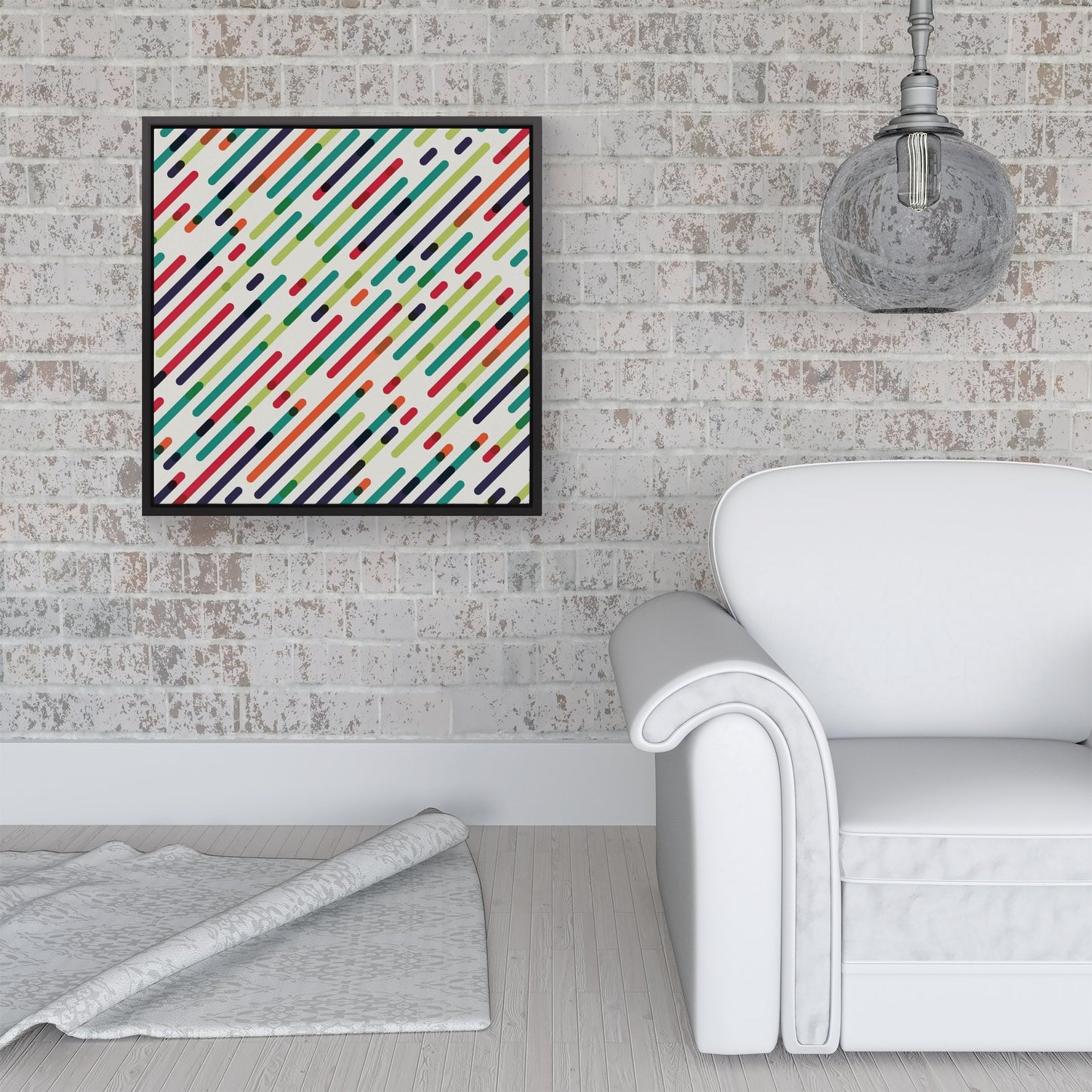 Coloured Diagonal Abstract Pattern Framed Canvas