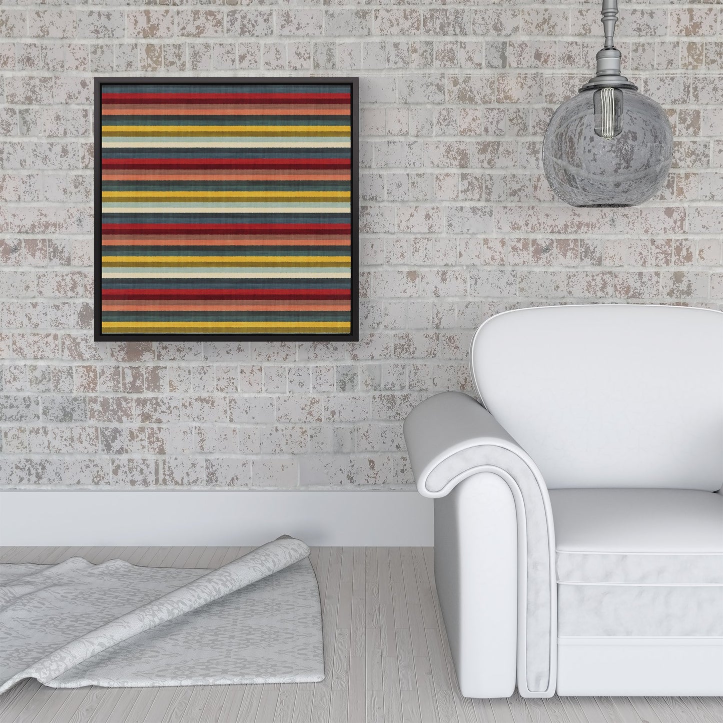 Multicolour Striped Brish Pattern Framed Canvas