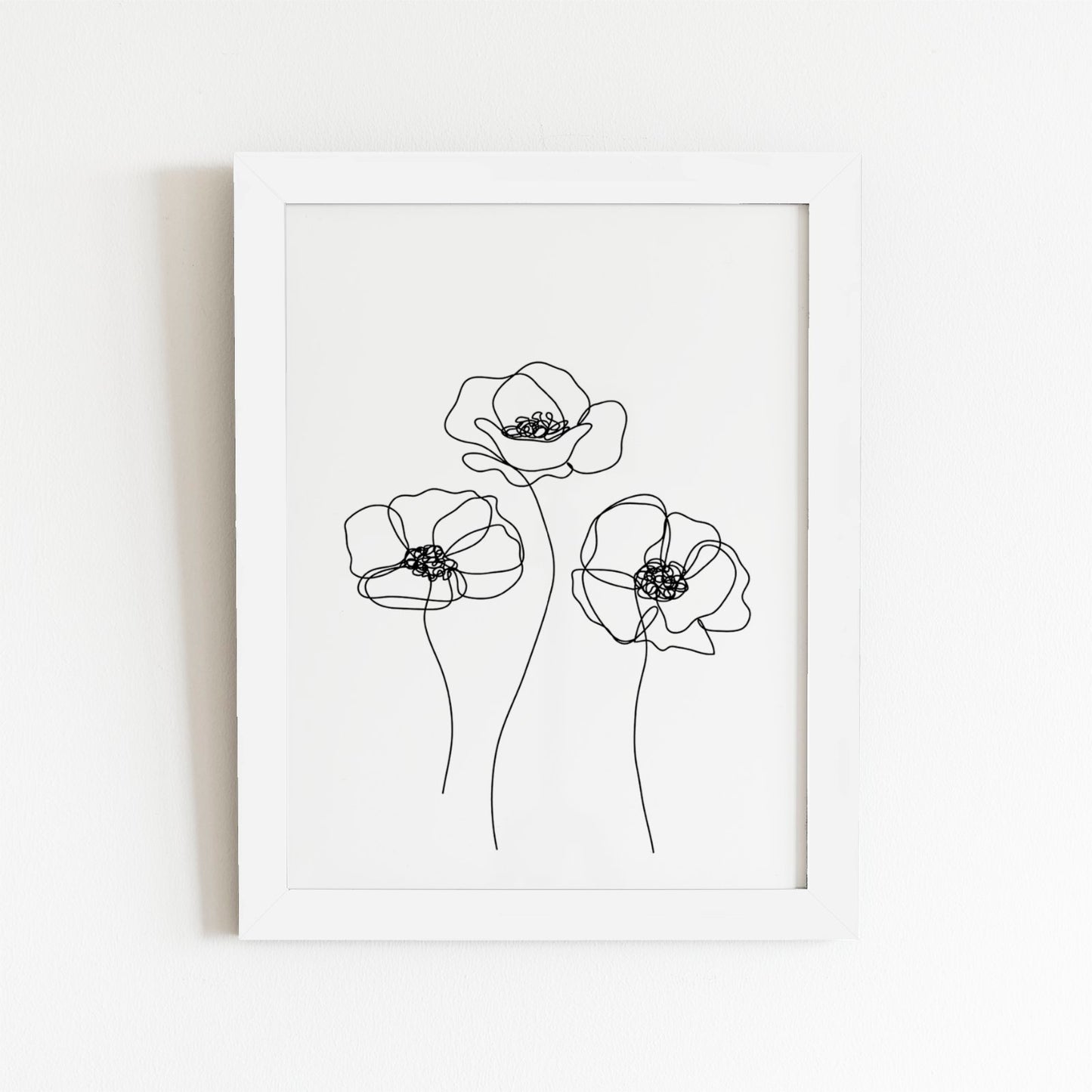 Monochrome Line Drawn Poppies Art Prints