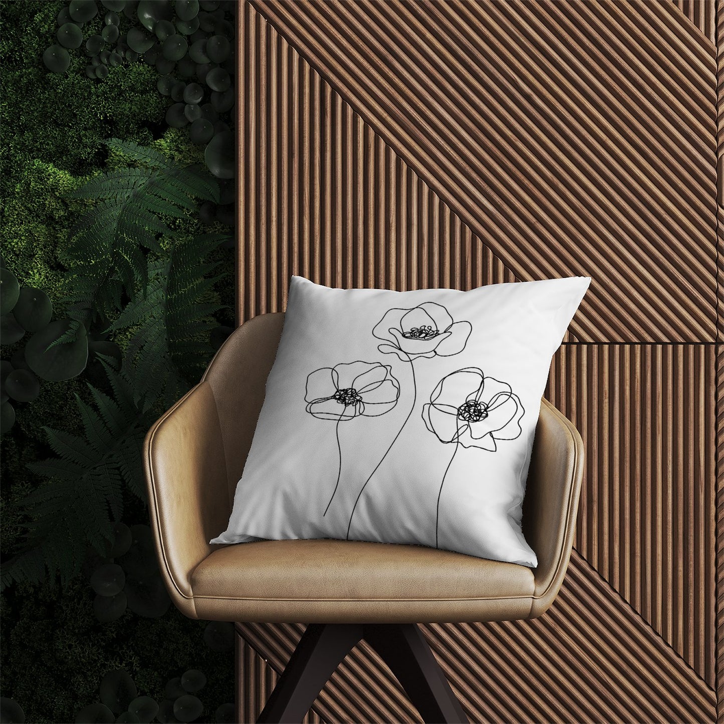 Monochrome Line Drawn Poppies Outdoor Cushion