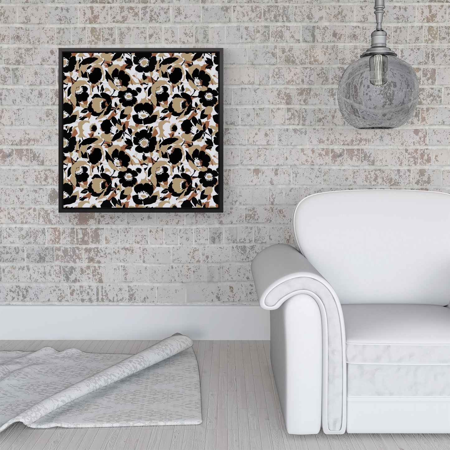 Modern Flower Pattern Framed Canvas