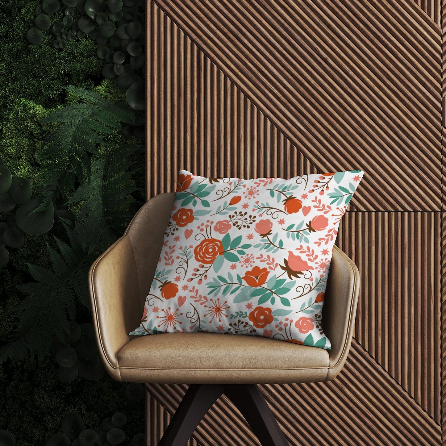 Orange Floral Pattern Outdoor Cushion