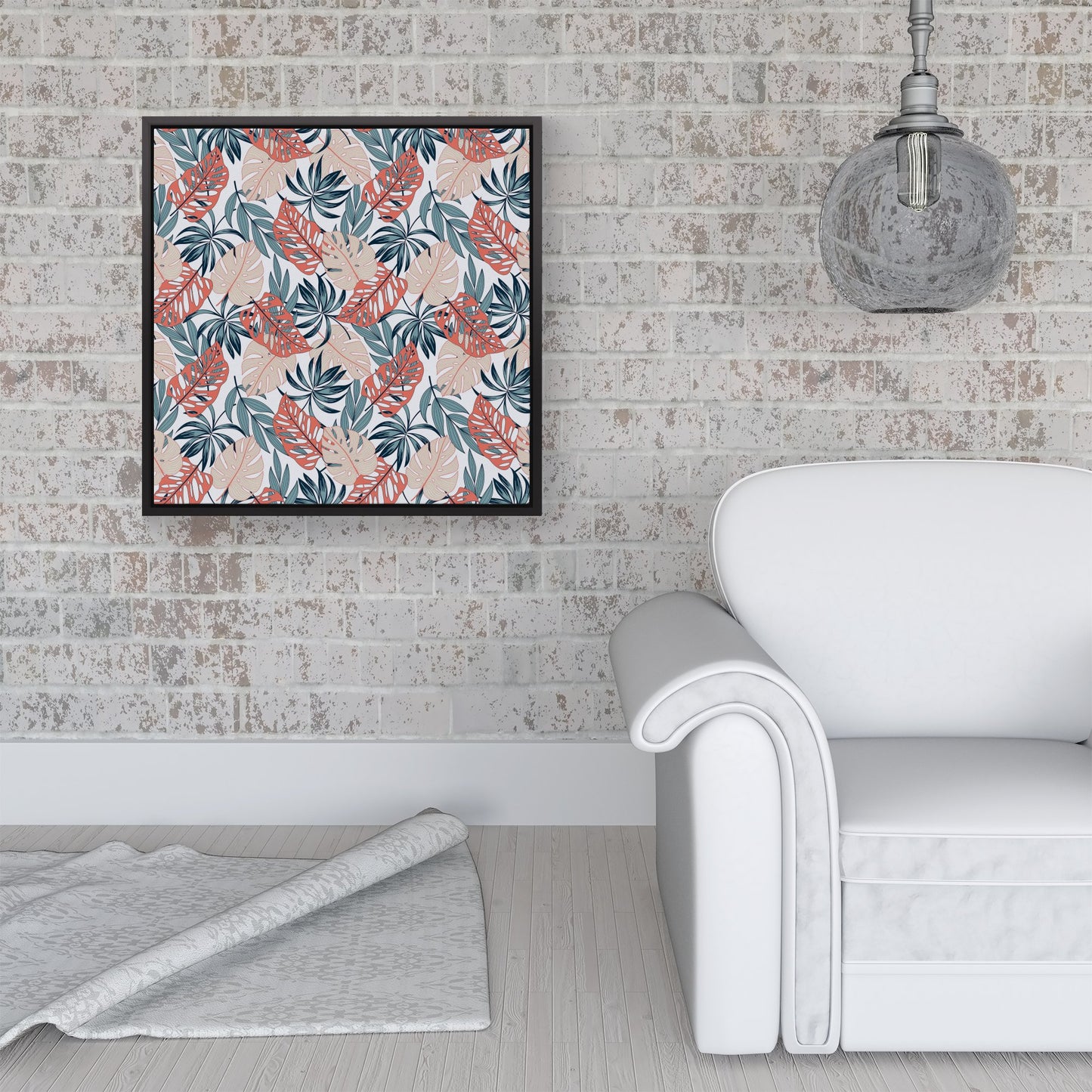 Tropical Leaf Pattern Framed Canvas