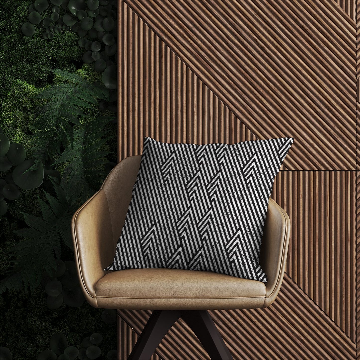 Oblique Black Grunge Pattern Outdoor Cushion