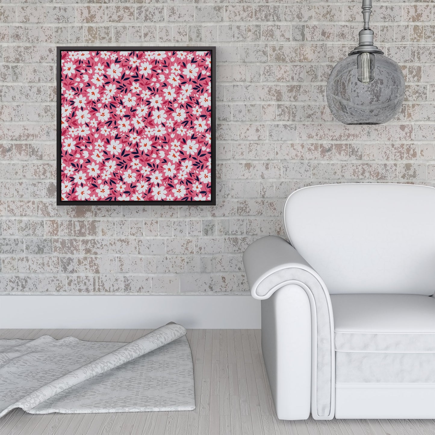 Small Cute White Flower Pattern Framed Canvas