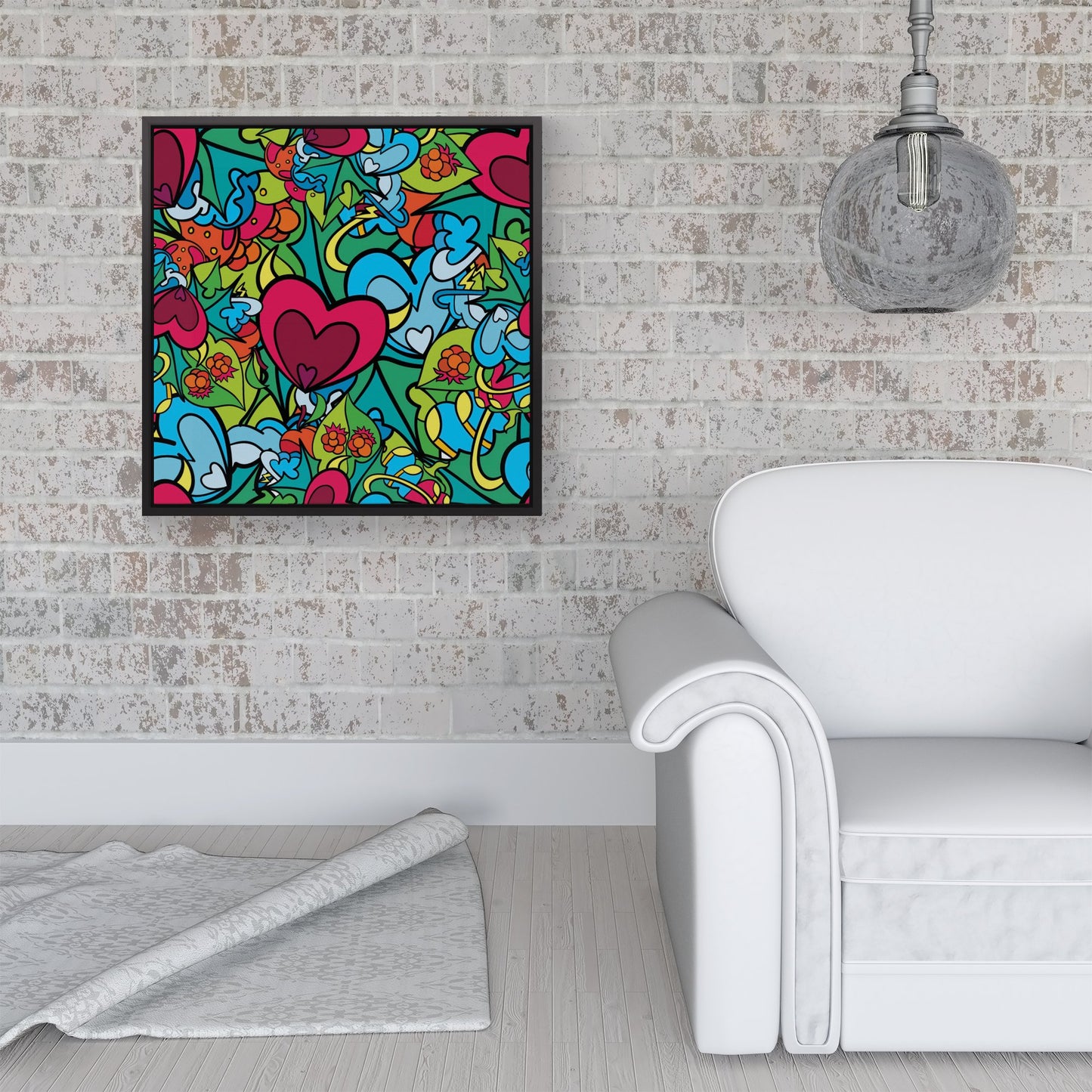 Hippie Psychedelic Pattern Framed Canvas