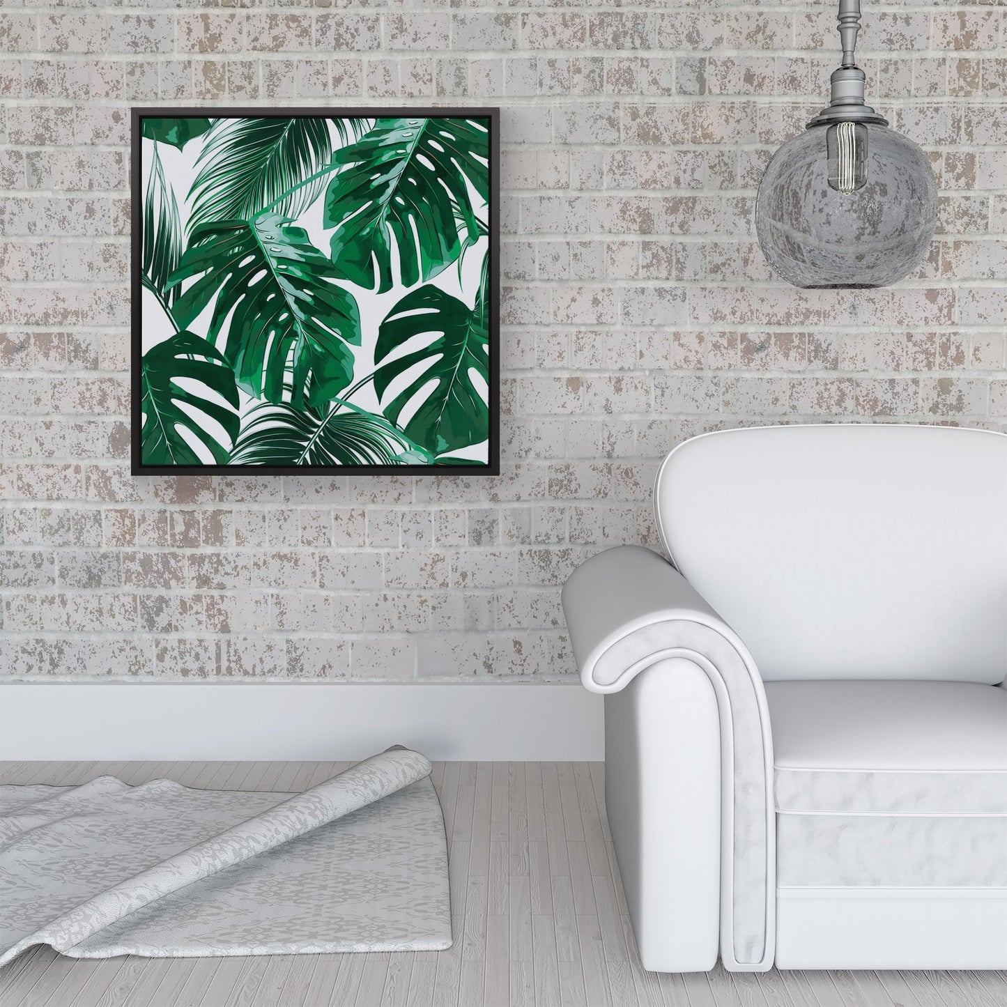 Tropical Jungle Leaf Pattern Framed Canvas