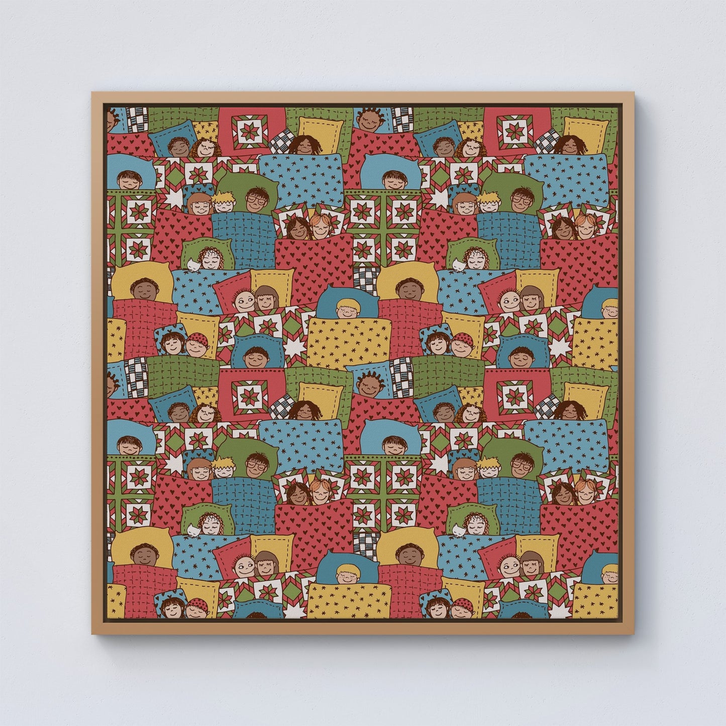 Hand Drawn Sleeping Doodle Faces Framed Canvas
