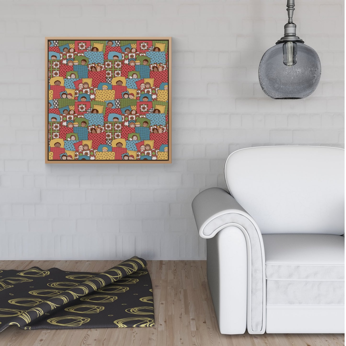 Hand Drawn Sleeping Doodle Faces Framed Canvas