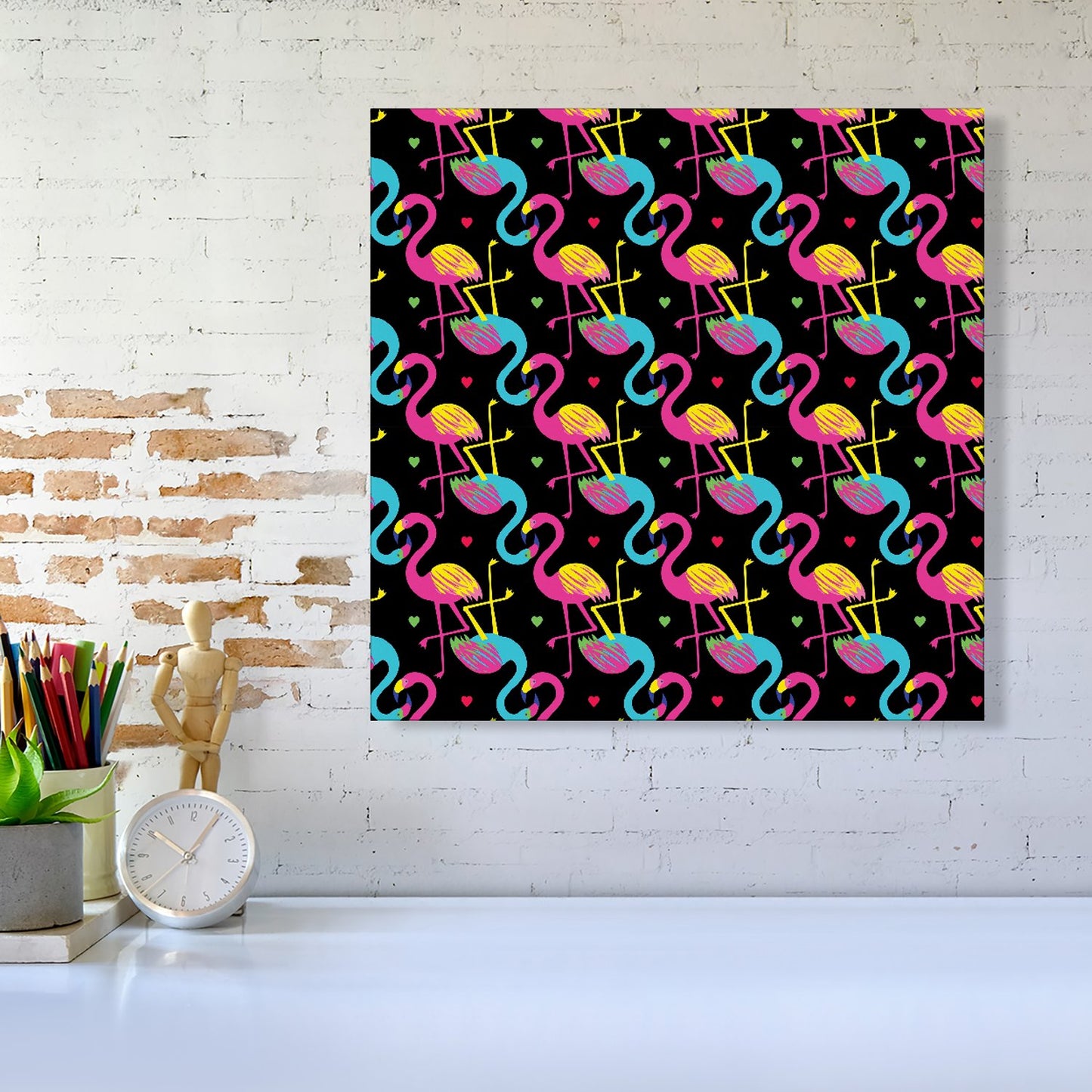 Vivid Flamingo Pattern Canvas