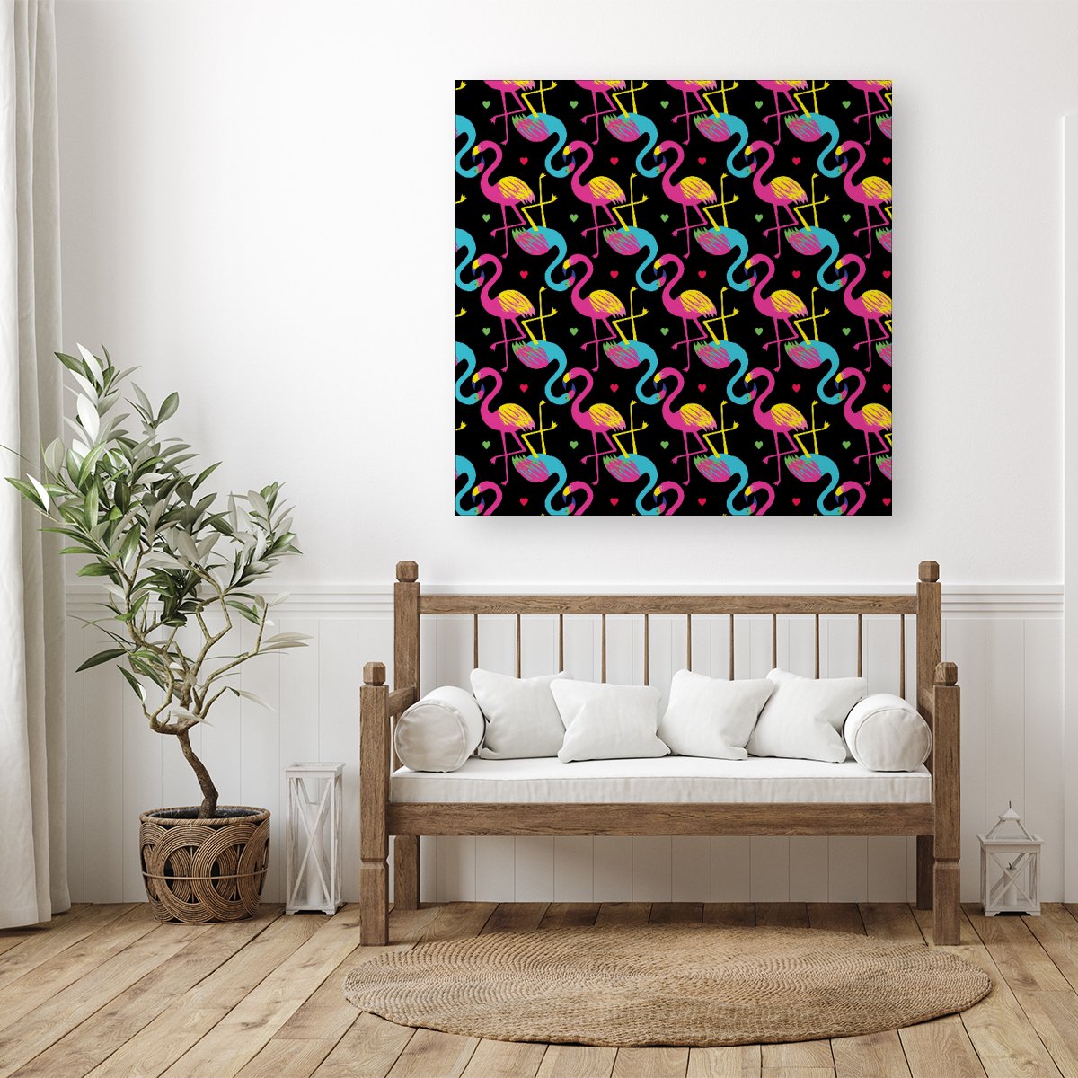 Vivid Flamingo Pattern Canvas