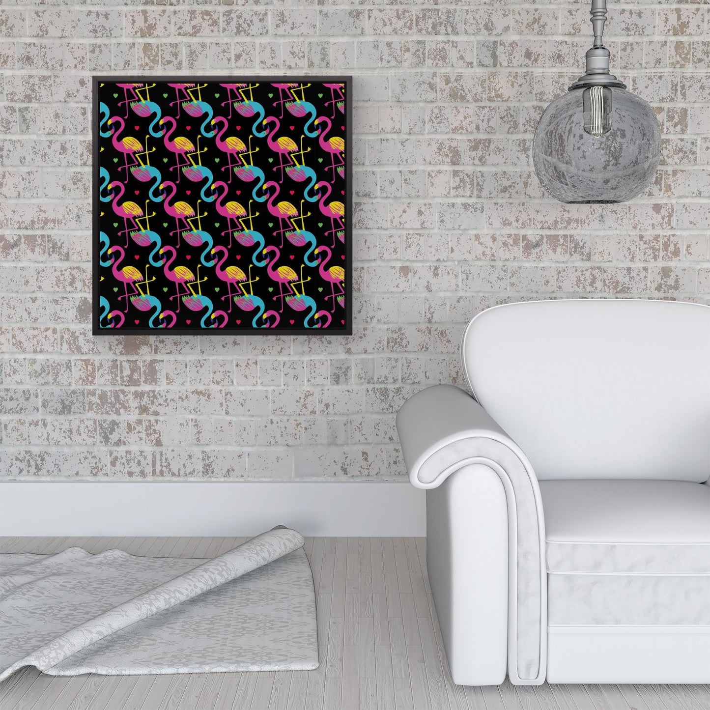 Vivid Flamingo Pattern Framed Canvas