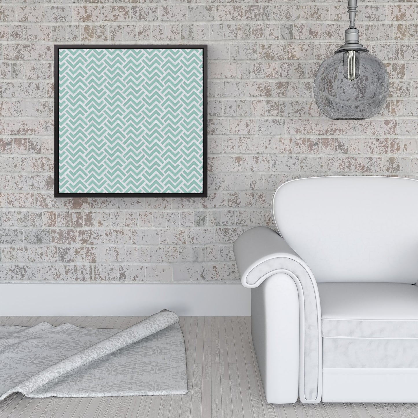 Green Geometric Pattern Framed Canvas
