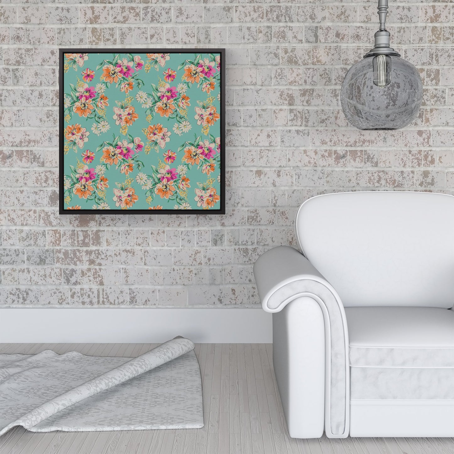 Bright Flower Sketch Framed Canvas