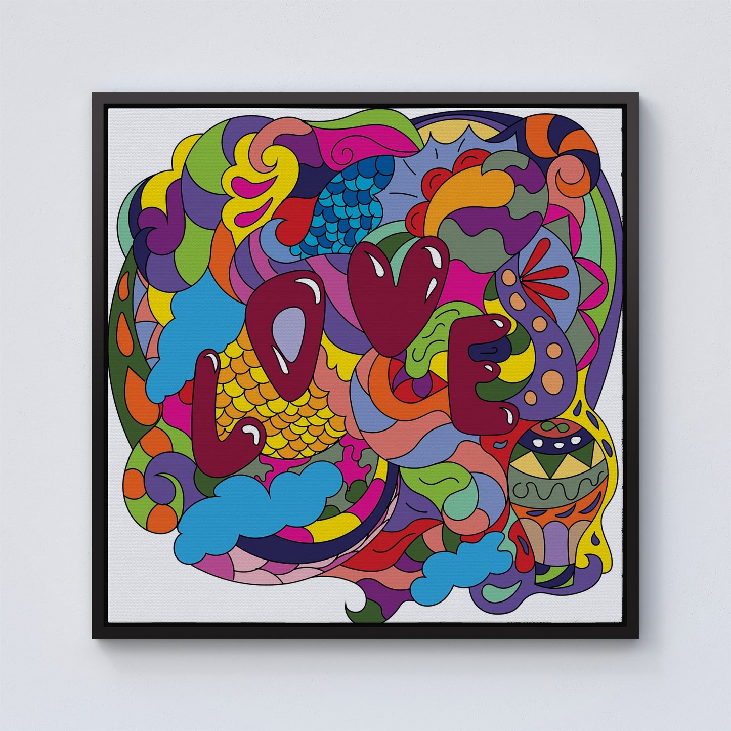 Motley Doodling Love Framed Canvas
