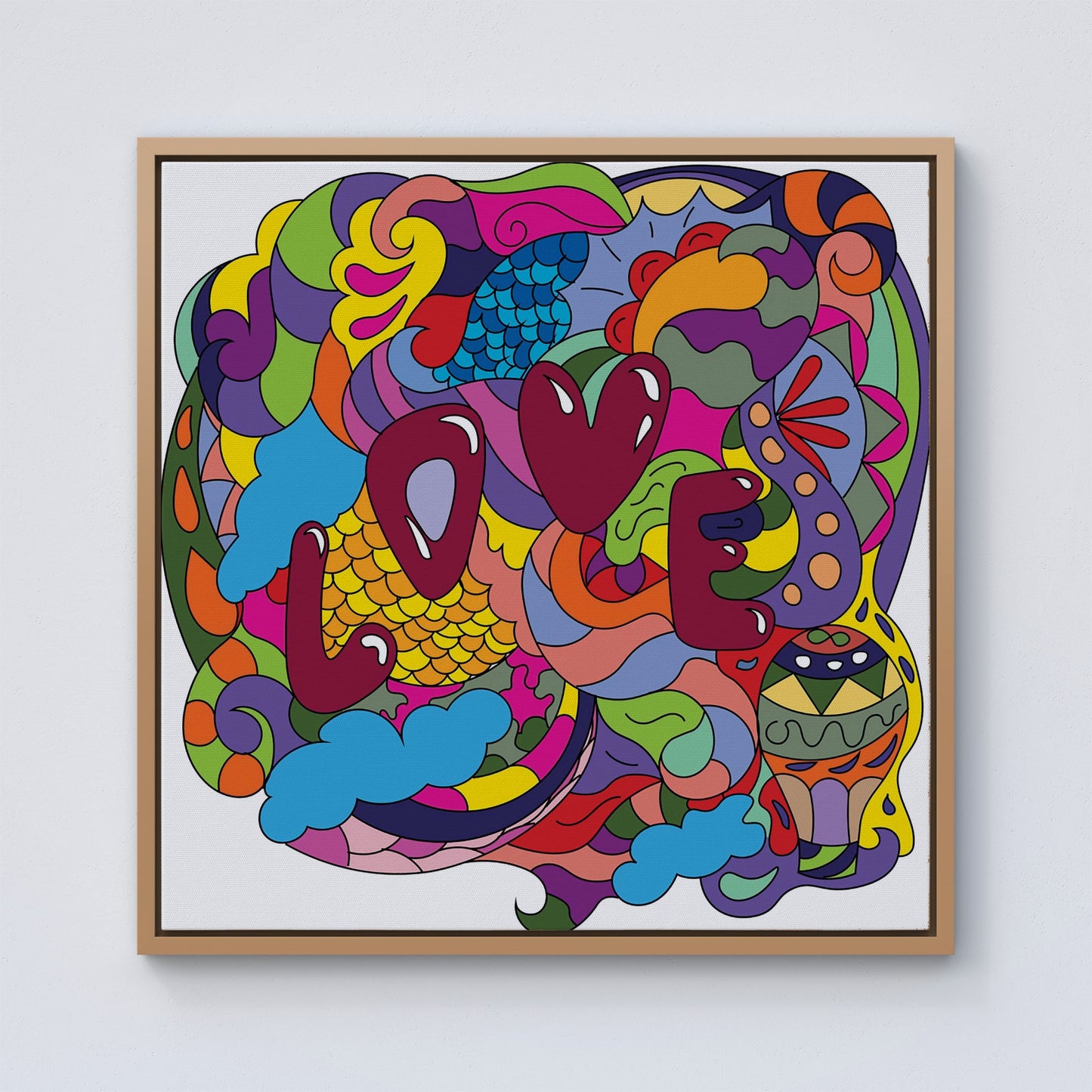 Motley Doodling Love Framed Canvas