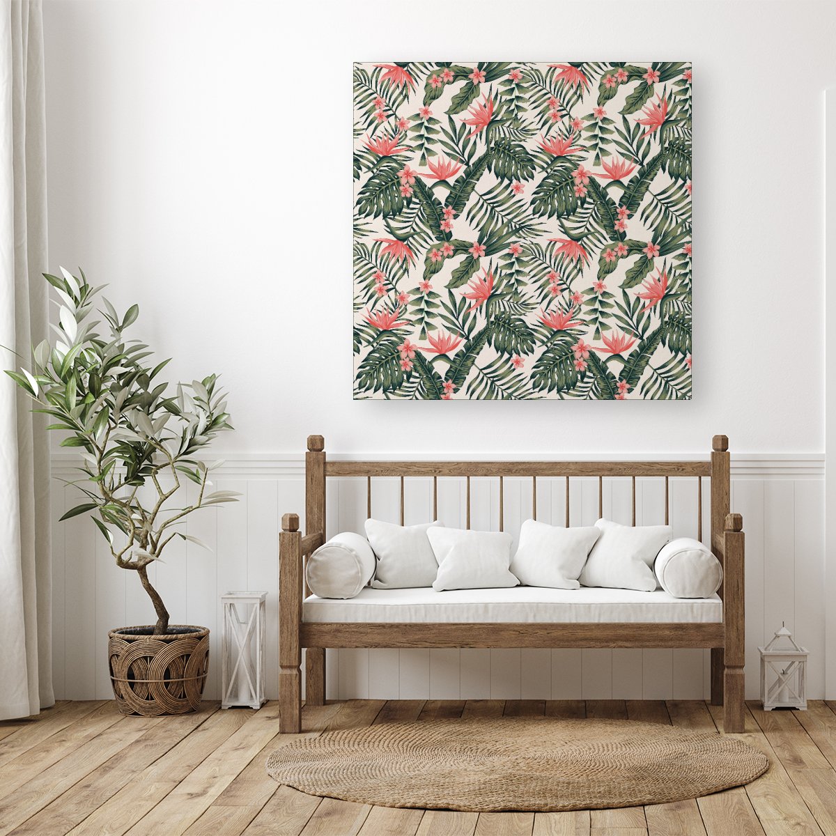 Dark Tropical Green Leaves Canvas