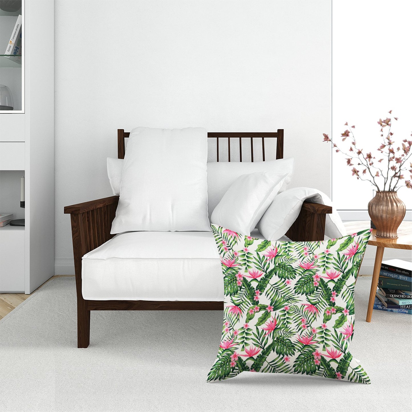 Dark Tropical Green Leaves Floor Cushion