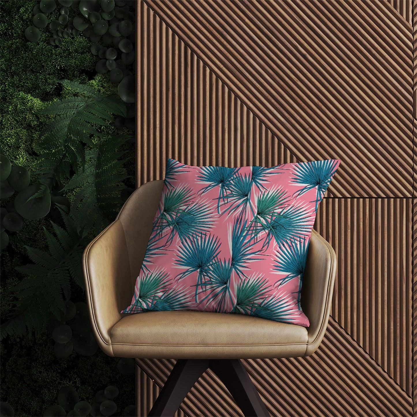 Pink Green Fan Palms Outdoor Cushion