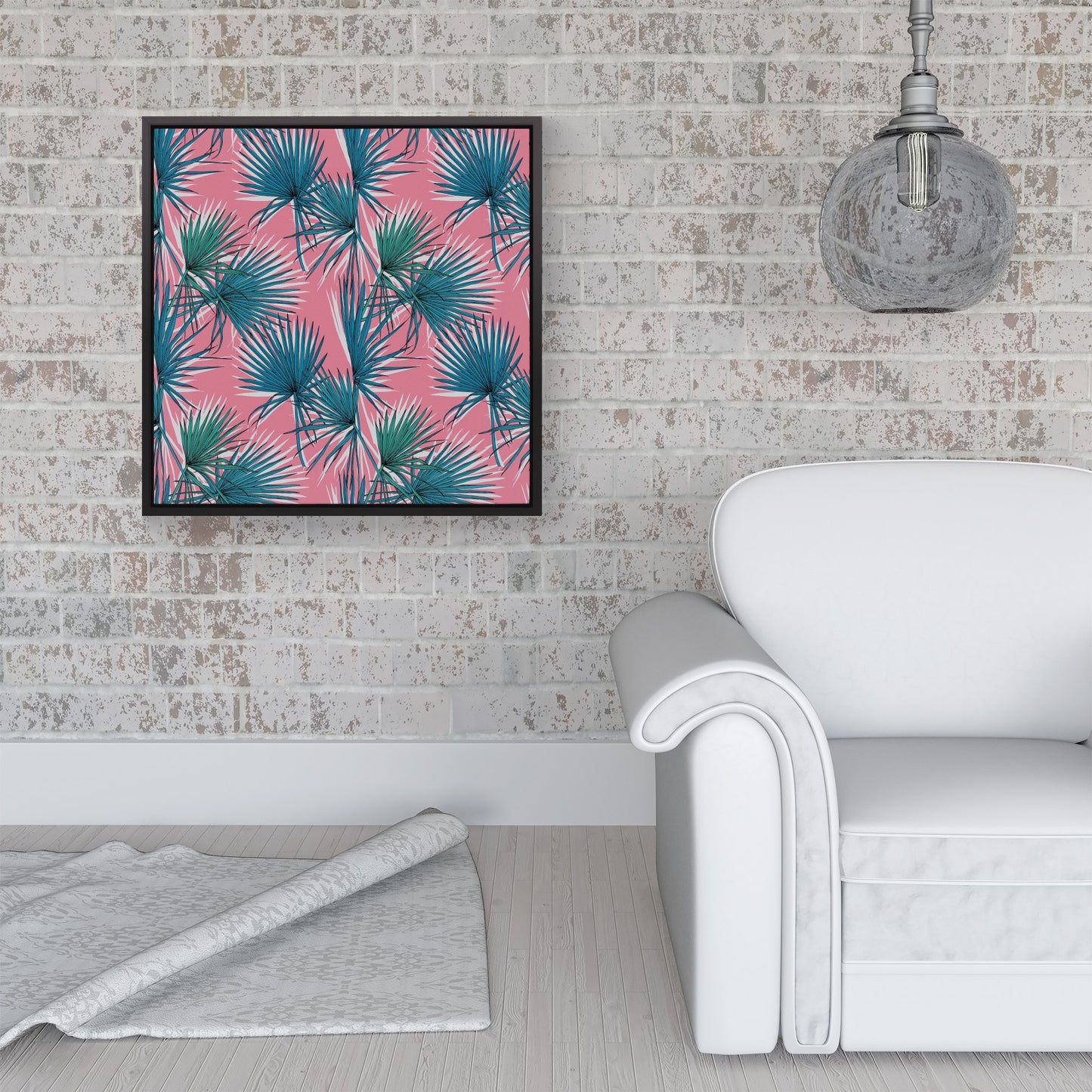 Pink Green Fan Palms Framed Canvas