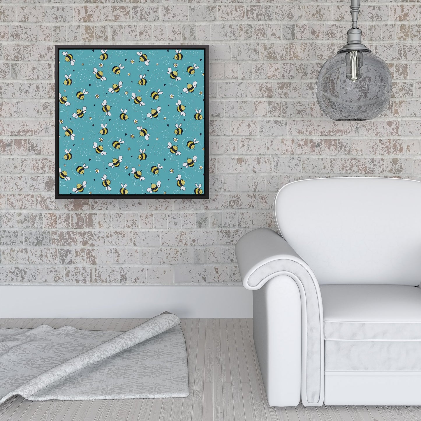 Hand Drawn Busy Bees Framed Canvas