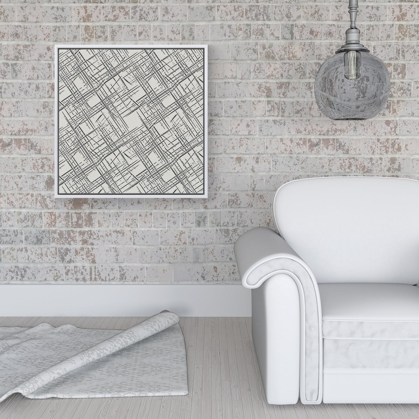 Monochrome Distressted Pattern Framed Canvas