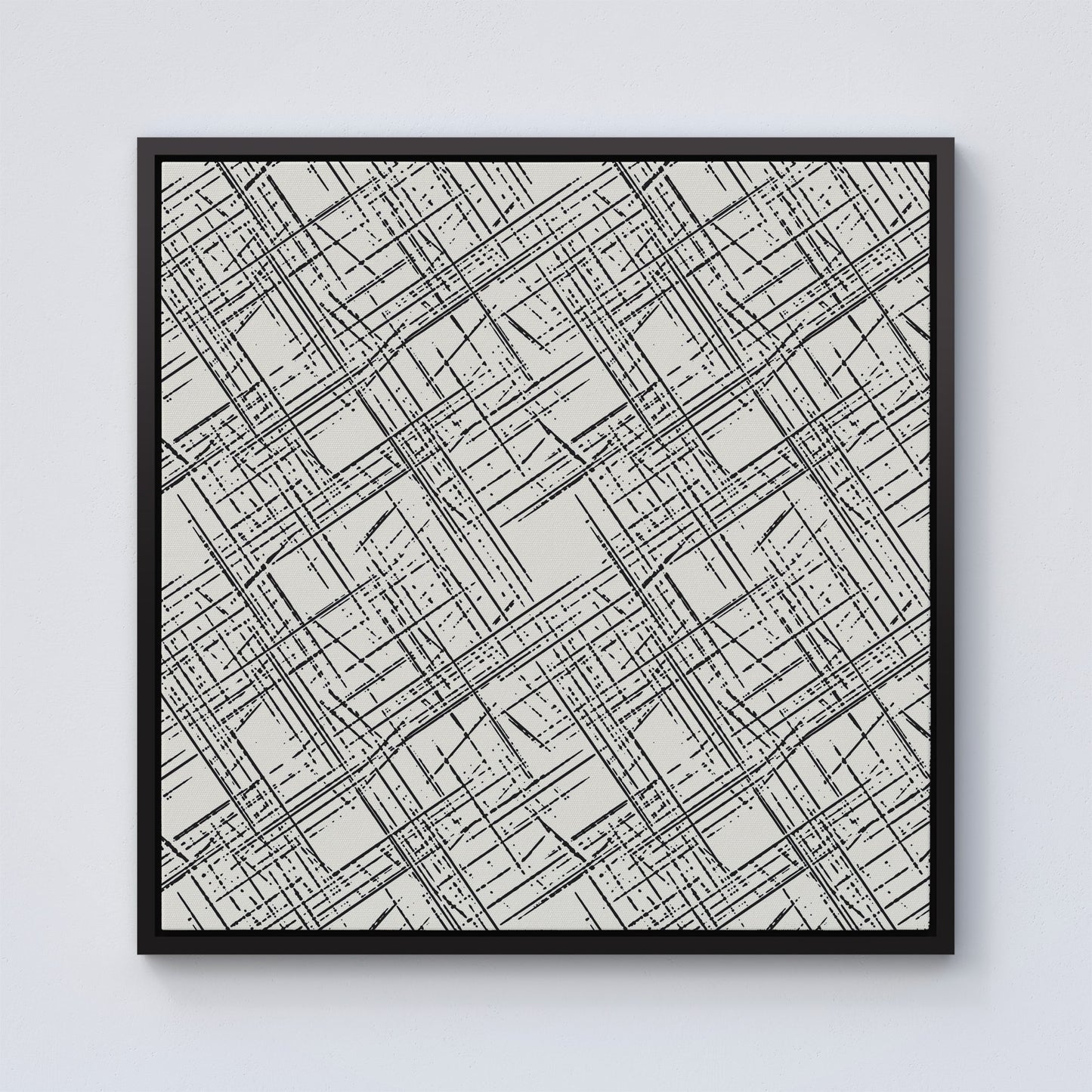 Monochrome Distressted Pattern Framed Canvas