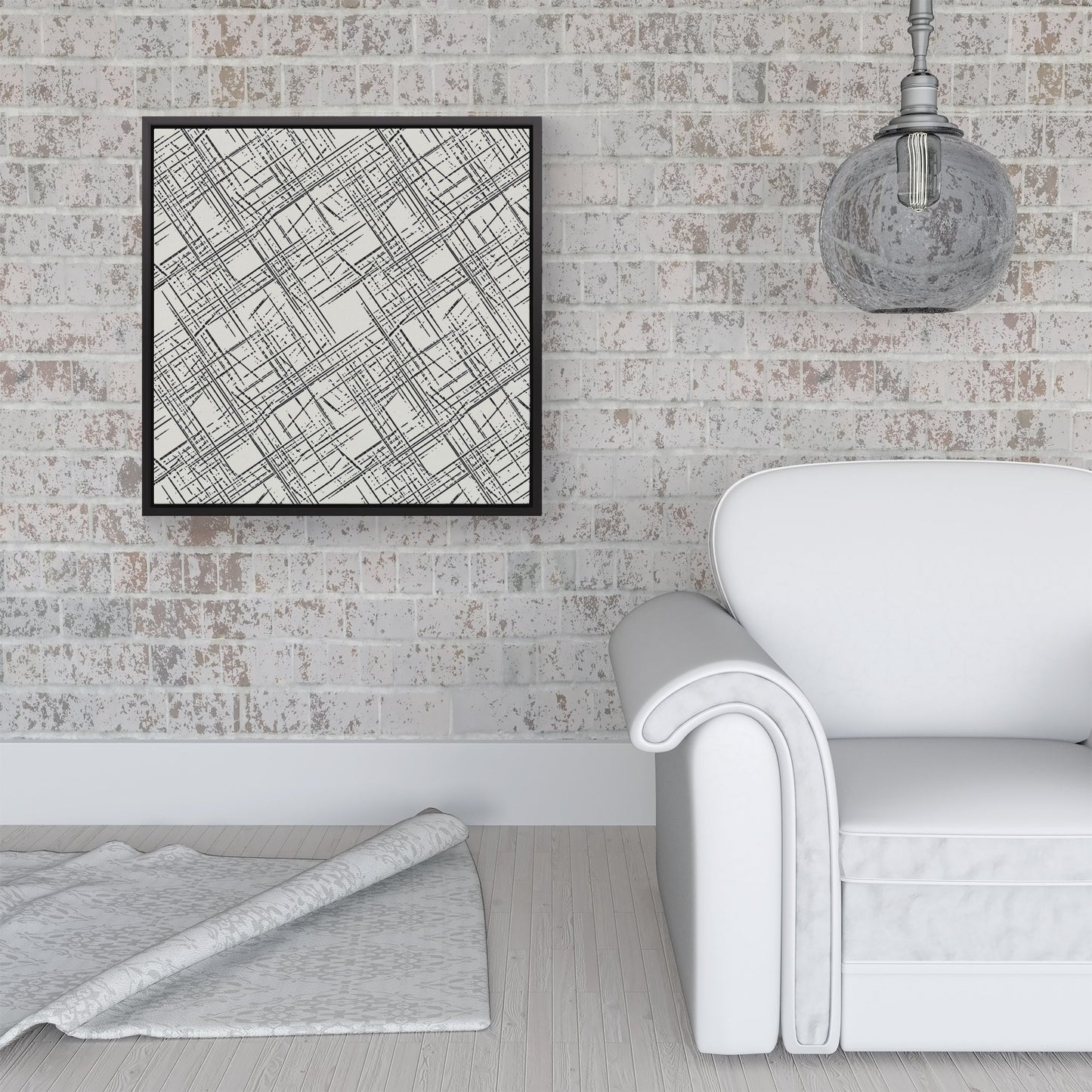 Monochrome Distressted Pattern Framed Canvas
