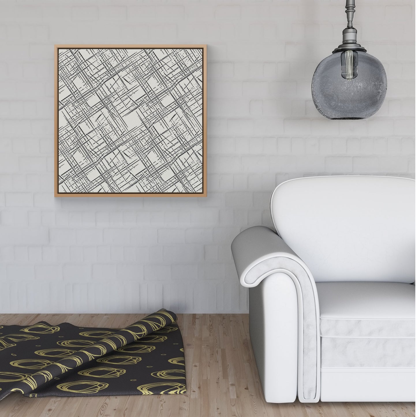 Monochrome Distressted Pattern Framed Canvas