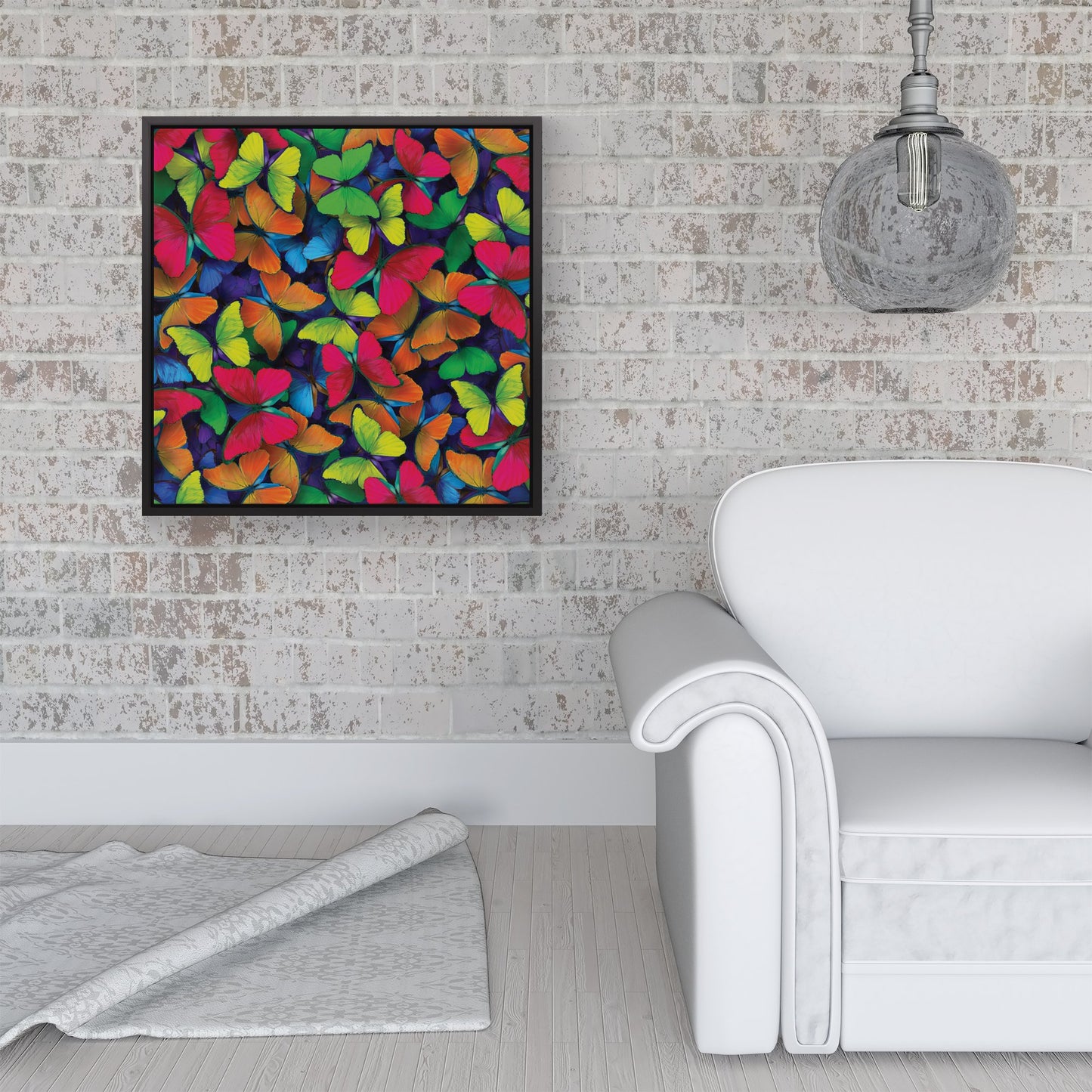 Rainbow Butterflies Framed Canvas