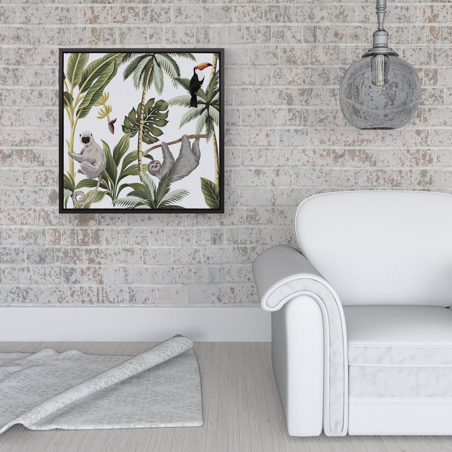 Tropical Sloths Framed Canvas