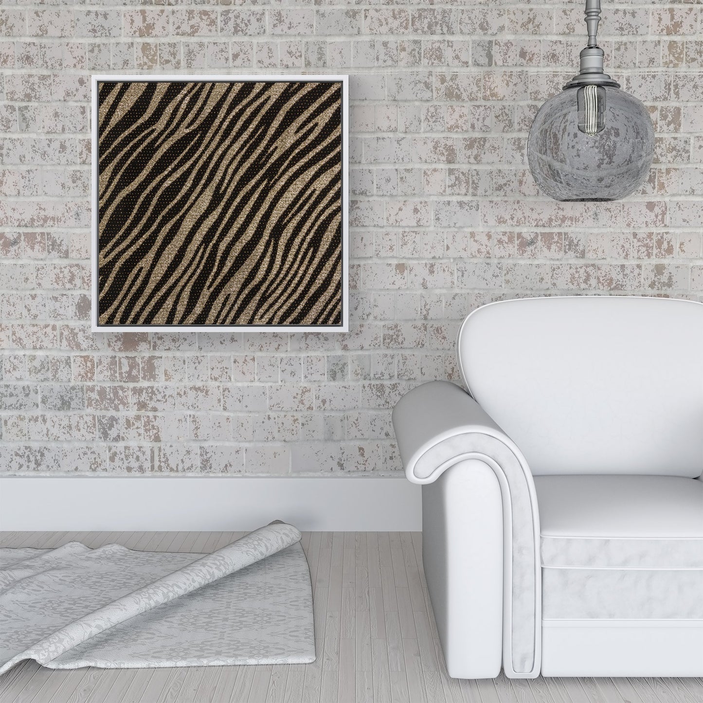 Golden Zebra Print Framed Canvas