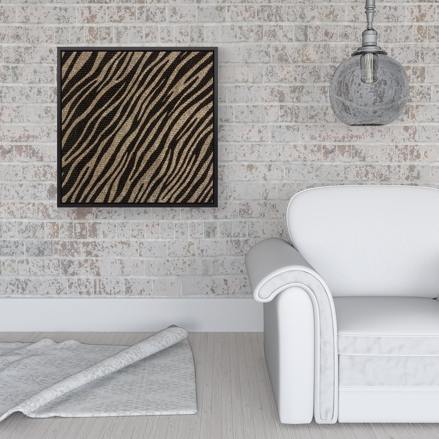 Golden Zebra Print Framed Canvas